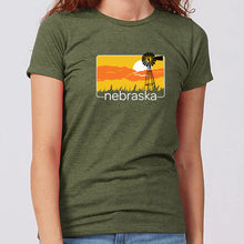 Load image into Gallery viewer, Nebraska Windmill Sunset Women's T-Shirt