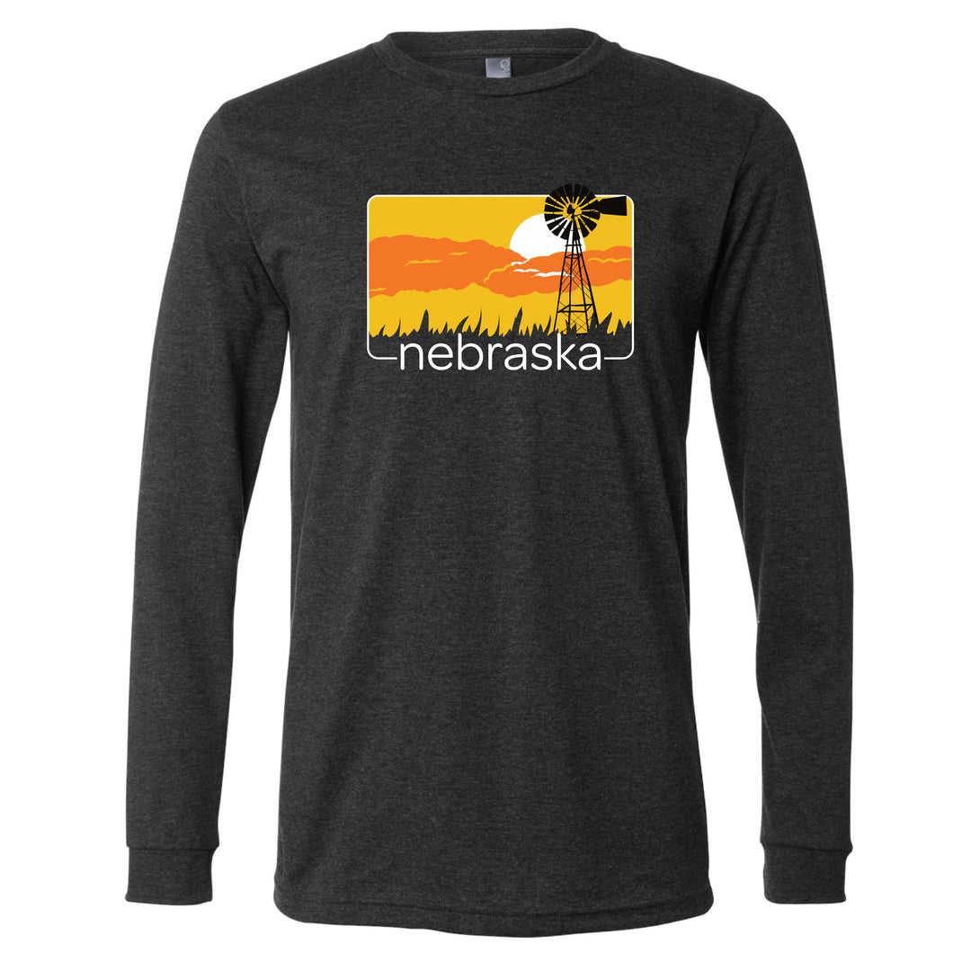 Nebraska Windmill Sunset Long Sleeve T-Shirt