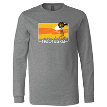 Load image into Gallery viewer, Nebraska Windmill Sunset Long Sleeve T-Shirt
