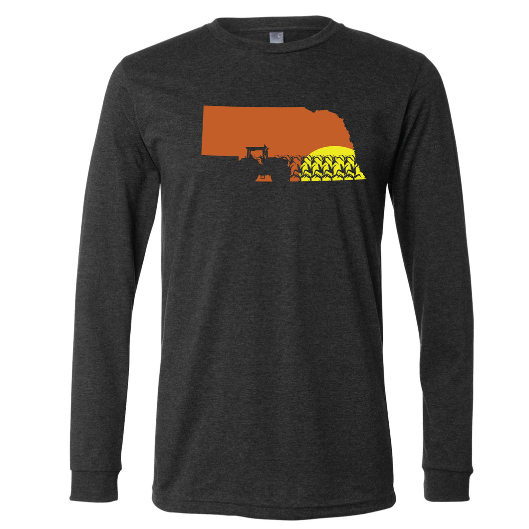 Tractor Sunset Nebraska Long Sleeve T-Shirt